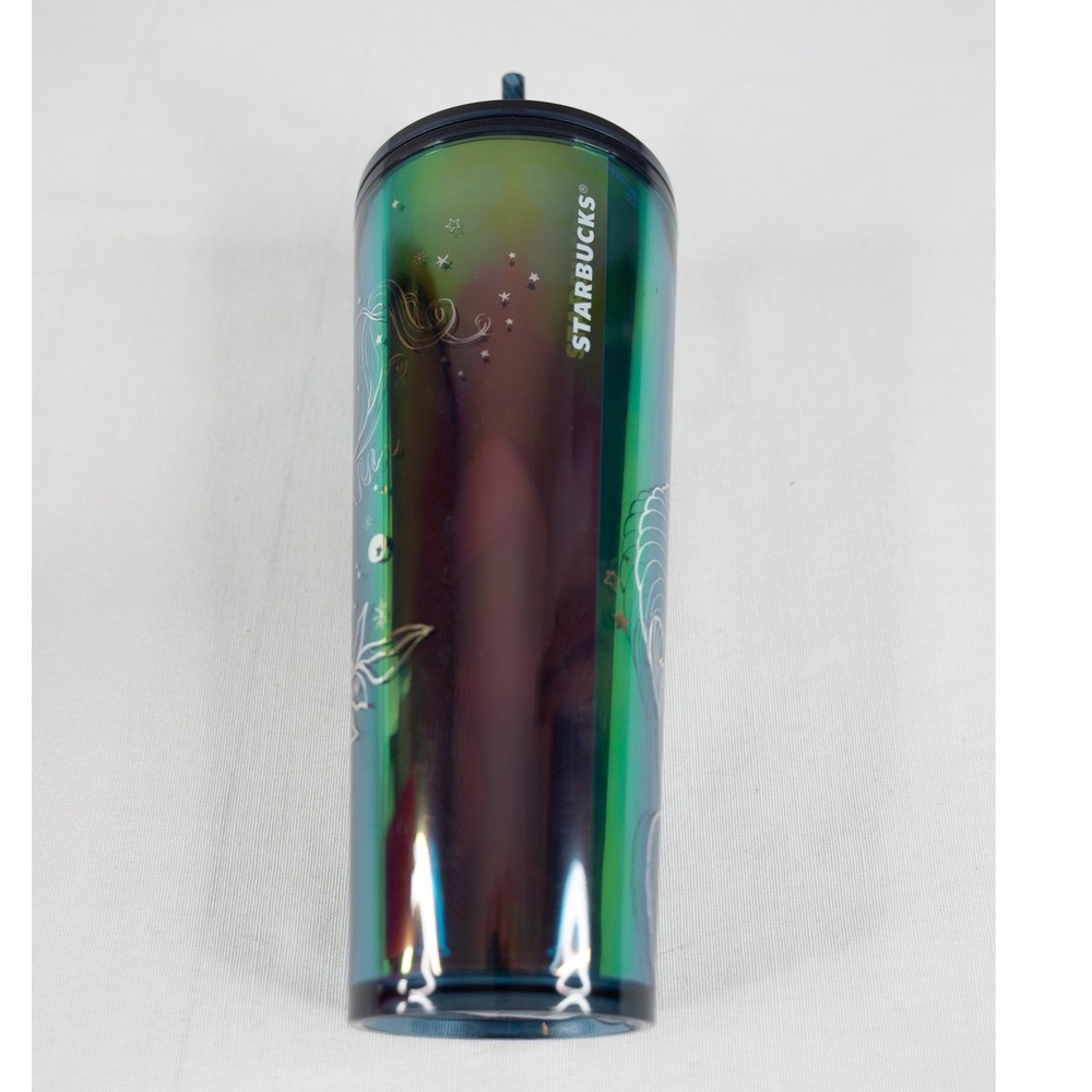 Starbucks Tumbler 24oz Black Green New Iridescent Mermaid Celestial Siren Cup - Picture 3 of 5